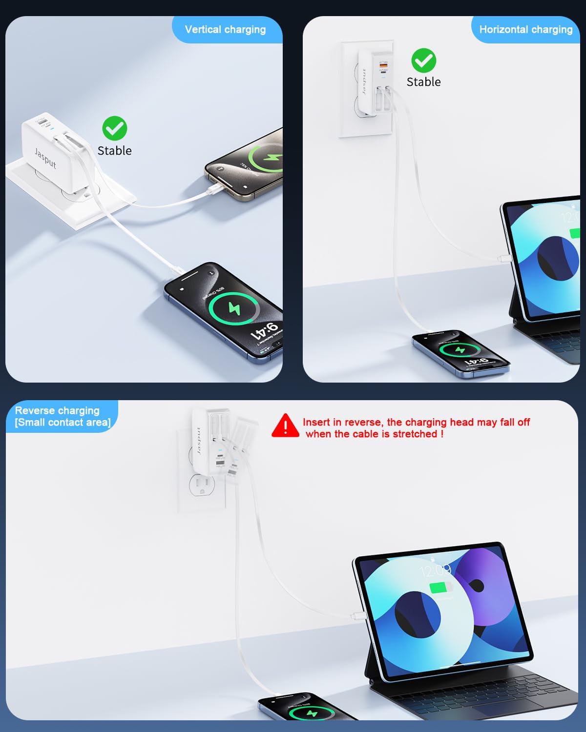 4 in 1 Retractable Wall Charger with Dual Cables,40W Retractable Phone Charger Wall Plug with Dual USB Ports,20W USB C Chargers Block Fast Charging for iPhone 17 16 15 14 13,LG, Galaxy S24 23,Pixel - Image 9