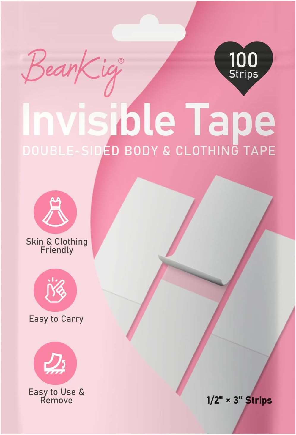 100-Strips Double-Sided Tape for Fashion, Tape for Clothes, Fabric Tape for Women Clothing and Body, All Day Strength Tape, Invisible and Clear Tape for Sensitive Skins - Image 2