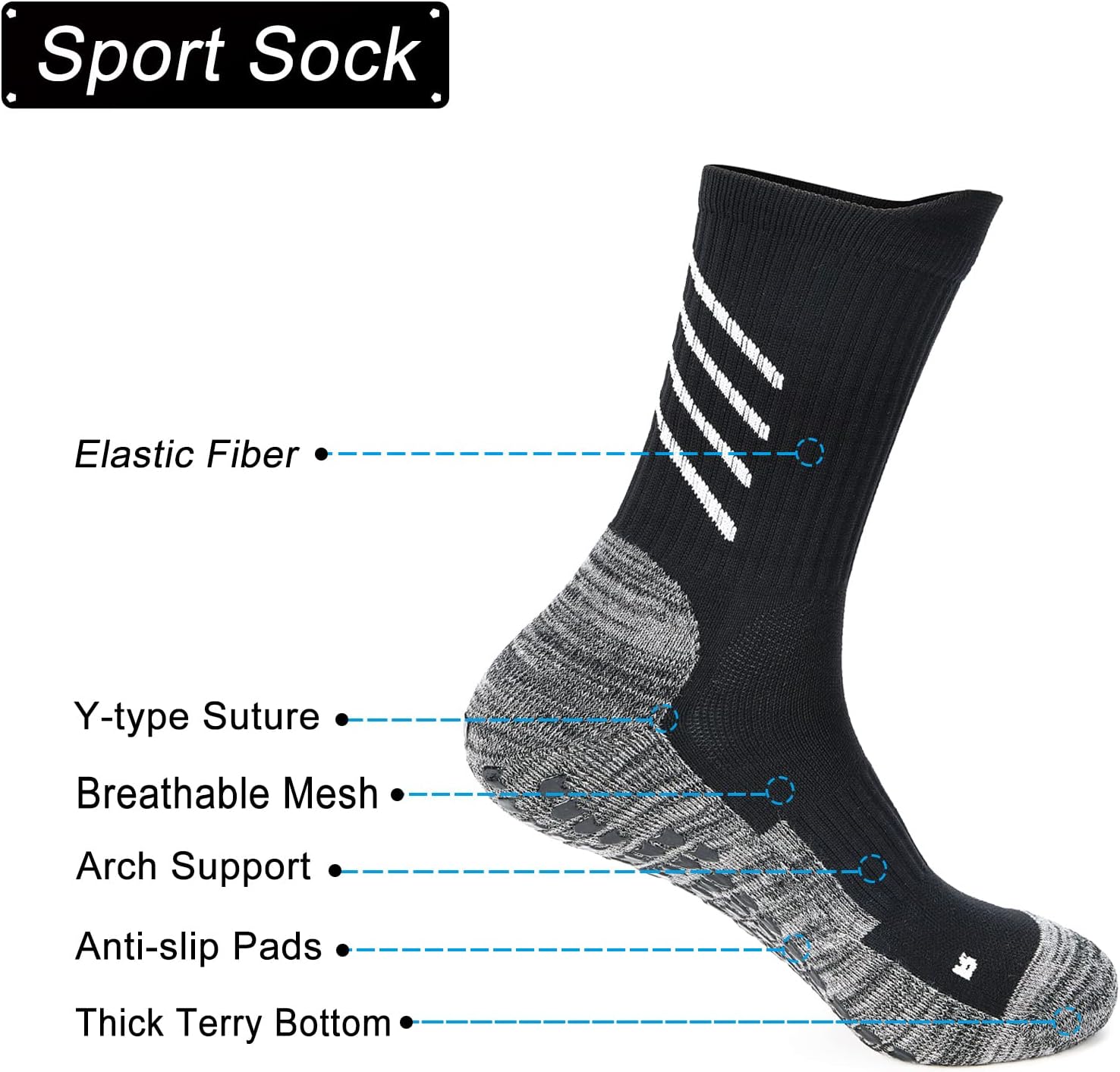 AnSun Anti-slip Football Socks for Men Women, Breathable, Cushioned, Cotton Grip Sports Sock for Soccer Yoga Basketball… - Image 3