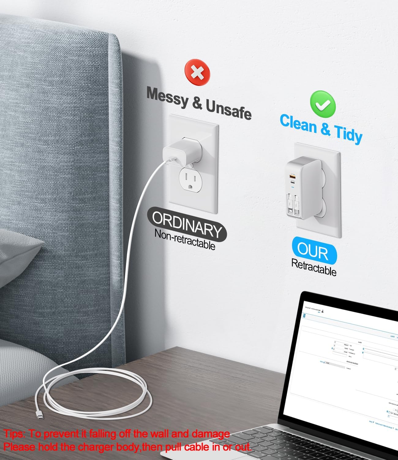 4 in 1 Retractable Wall Charger with Dual Cables,40W Retractable Phone Charger Wall Plug with Dual USB Ports,20W USB C Chargers Block Fast Charging for iPhone 17 16 15 14 13,LG, Galaxy S24 23,Pixel - Image 8