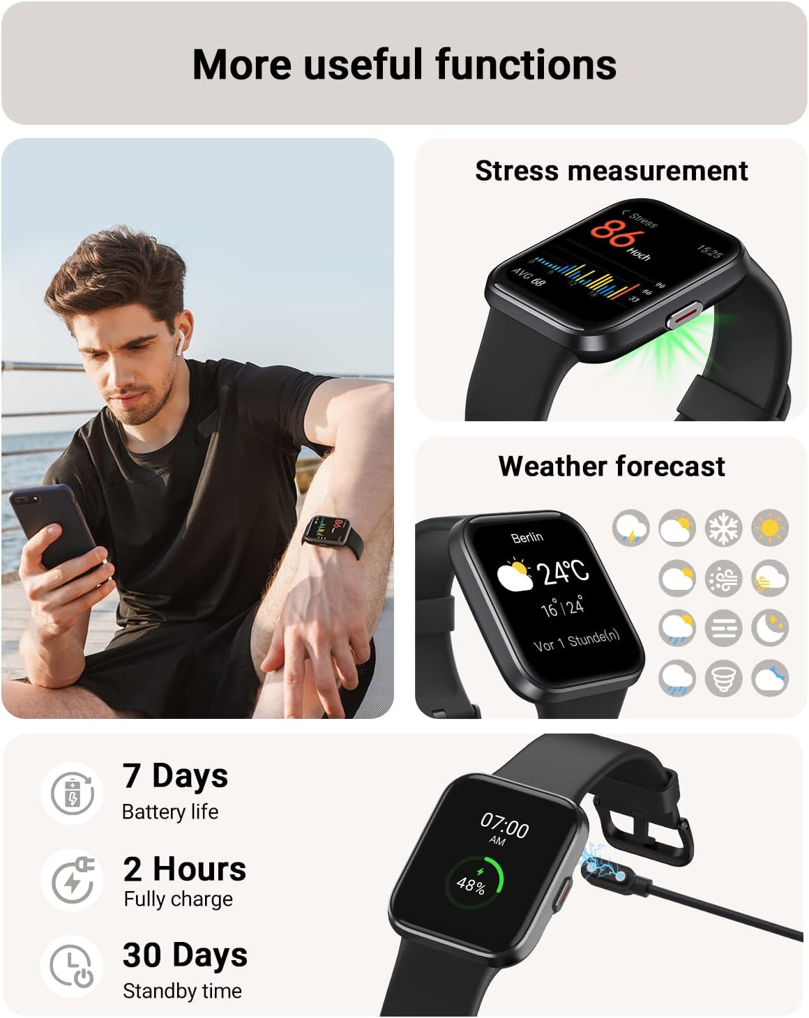 Smart Watch for Men Android & iPhone, Alexa Built-in, 1.8" Touch Screen Fitness Tracker with Answer/Make Calls, IP68 Waterproof Heart Rate/Sleep/SpO2 Monitor, Pedometer, 100+ Sport Modes - Image 7