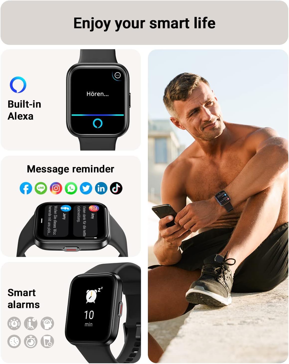 Smart Watch for Men Android & iPhone, Alexa Built-in, 1.8" Touch Screen Fitness Tracker with Answer/Make Calls, IP68 Waterproof Heart Rate/Sleep/SpO2 Monitor, Pedometer, 100+ Sport Modes - Image 4
