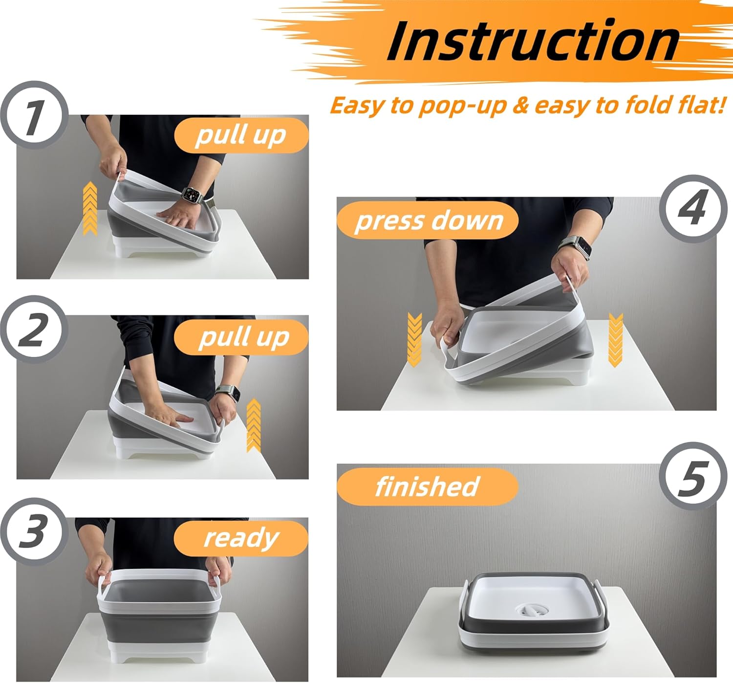 Collapsible Wash Basin for Baby Bottles - 2.4 Gallons Portable Wash Bin for RV Camping Sink, Space-Saving Dish Tub (Gray) - Image 9