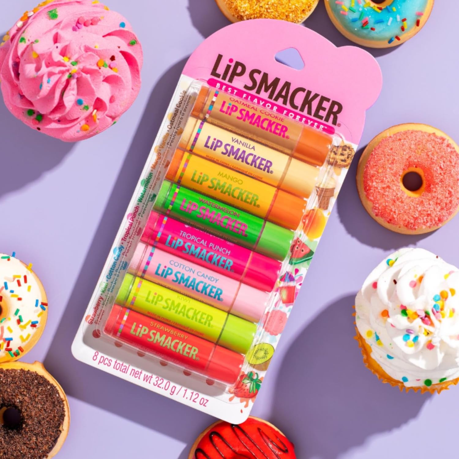 Lip Smacker Original & Best Holiday Flavored Lip Balm Party Pack, Oatmeal Cookie, Vanilla, Mango, Watermelon, Tropical Punch, Cotton Candy, Kiwi, Strawberry, Clear - Image 9