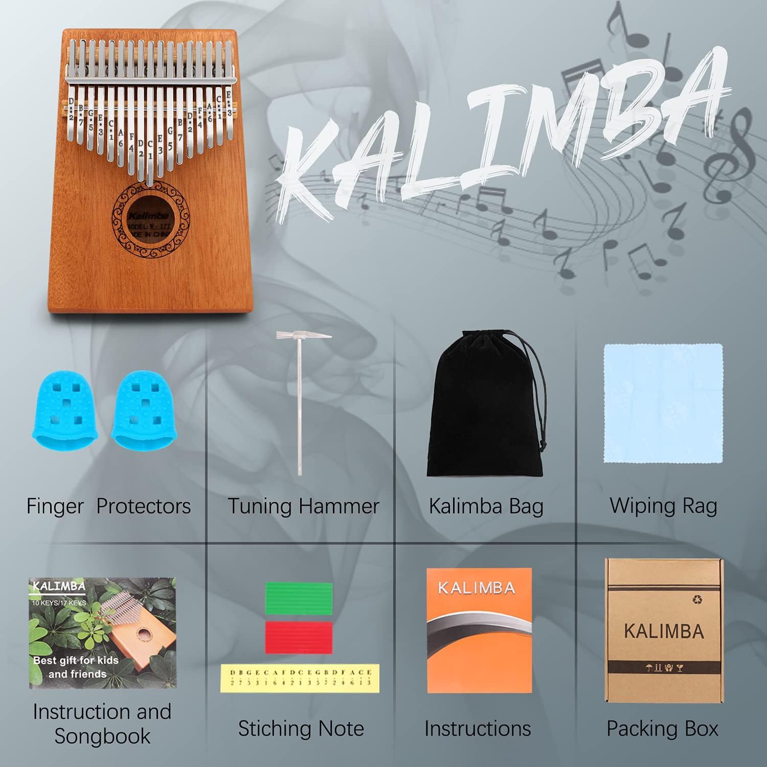 Kalimba Thumb Piano,YUNDIE Portable 17 Keys Mbira Finger Piano with Tune Hammer and Study Instruction,Musical Instruments Birthday Gift for Adult Beginners Professional(Brown) - Image 5