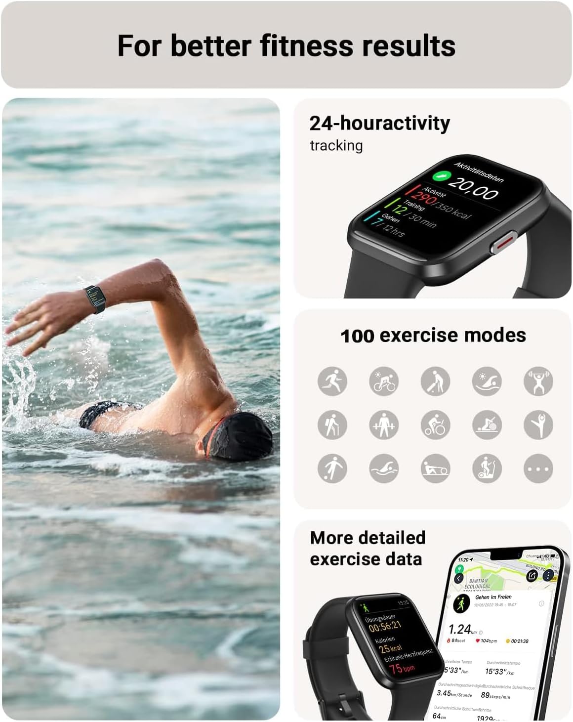 Smart Watch for Men Android & iPhone, Alexa Built-in, 1.8" Touch Screen Fitness Tracker with Answer/Make Calls, IP68 Waterproof Heart Rate/Sleep/SpO2 Monitor, Pedometer, 100+ Sport Modes - Image 6