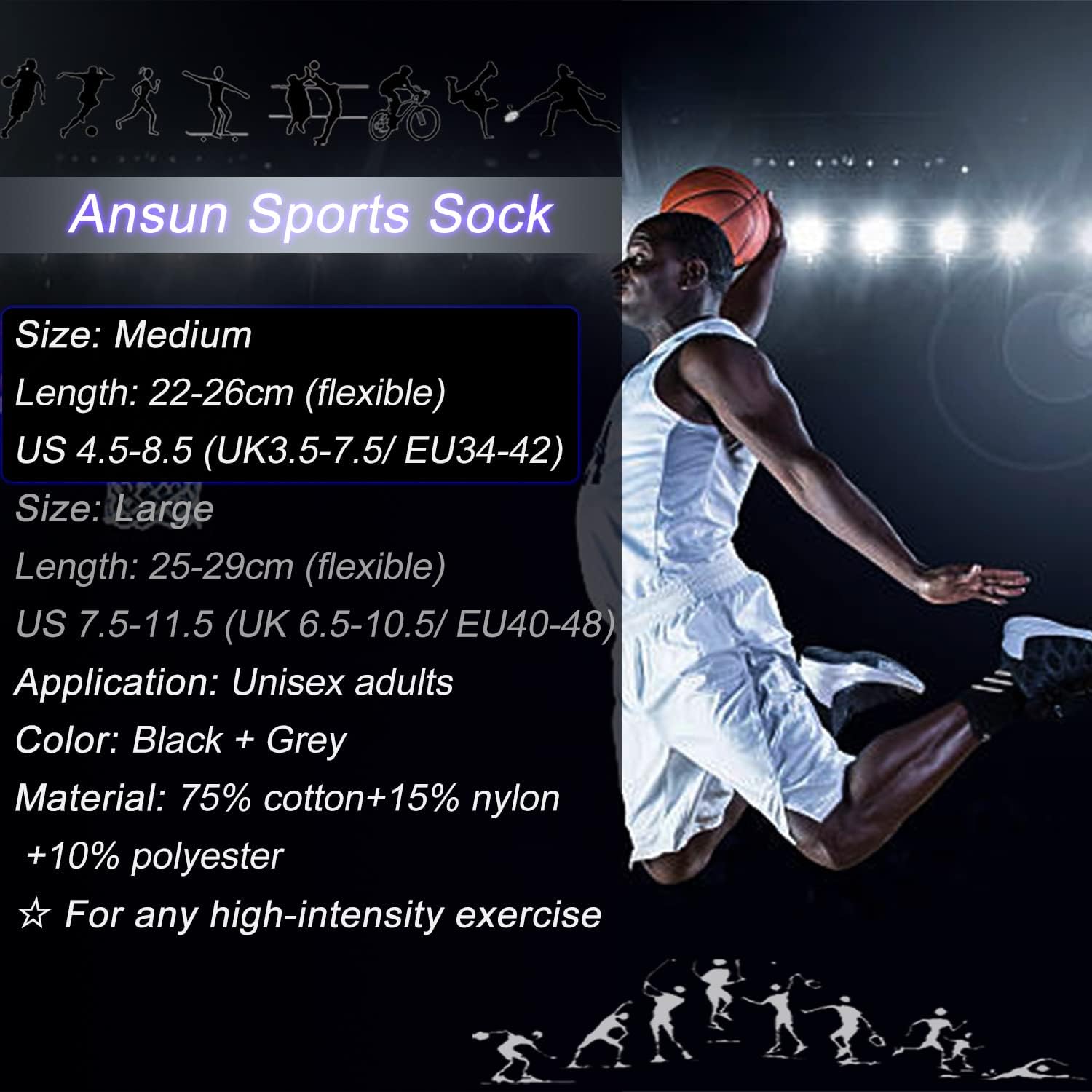 AnSun Anti-slip Football Socks for Men Women, Breathable, Cushioned, Cotton Grip Sports Sock for Soccer Yoga Basketball… - Image 6