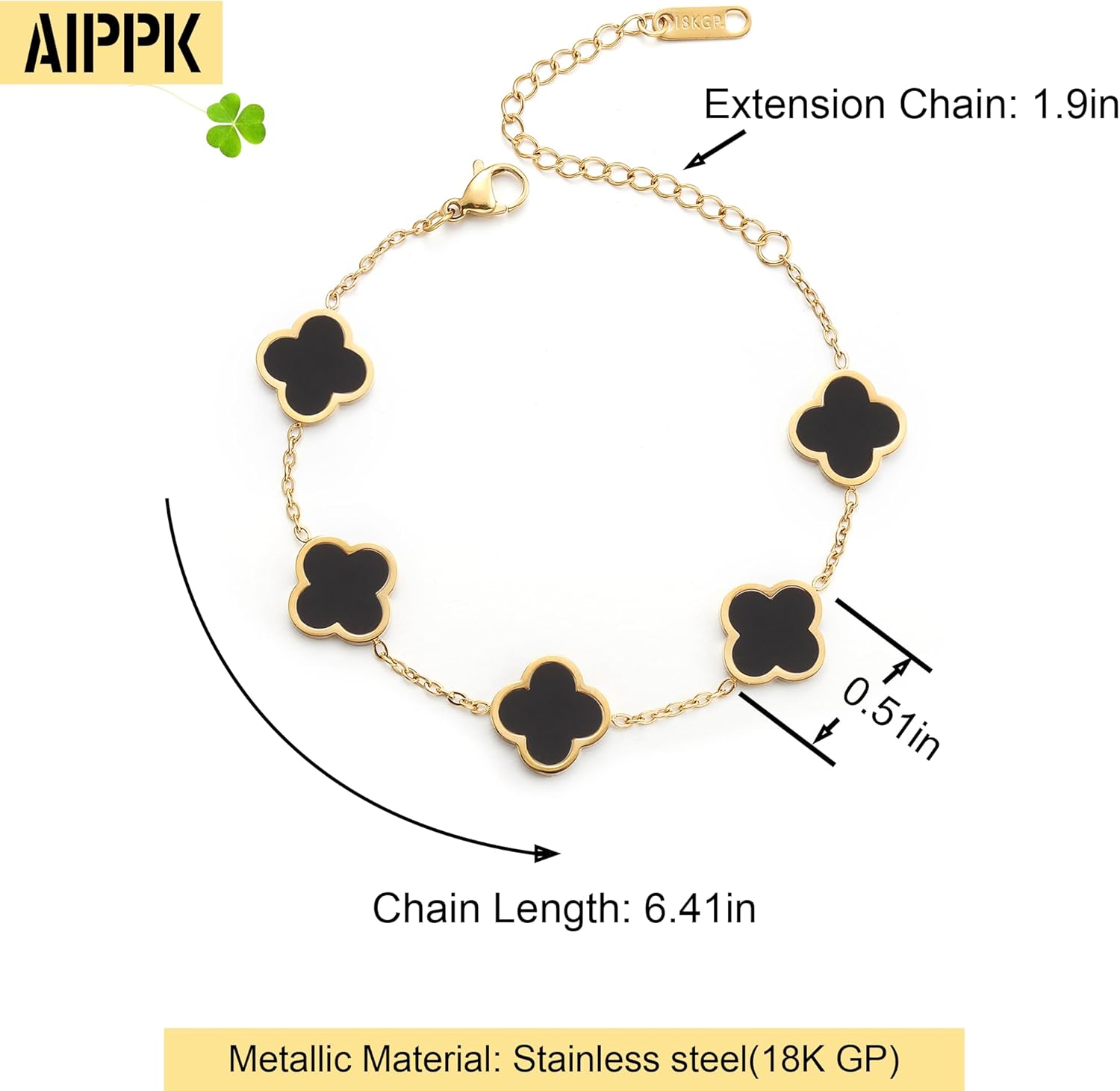 18K Gold Plated Clover Lucky Bracelet for Women White/Black/Red/Green Flower Four Leaf Link Bracelets Trendy Jewelry Gifts for Women - Image 3