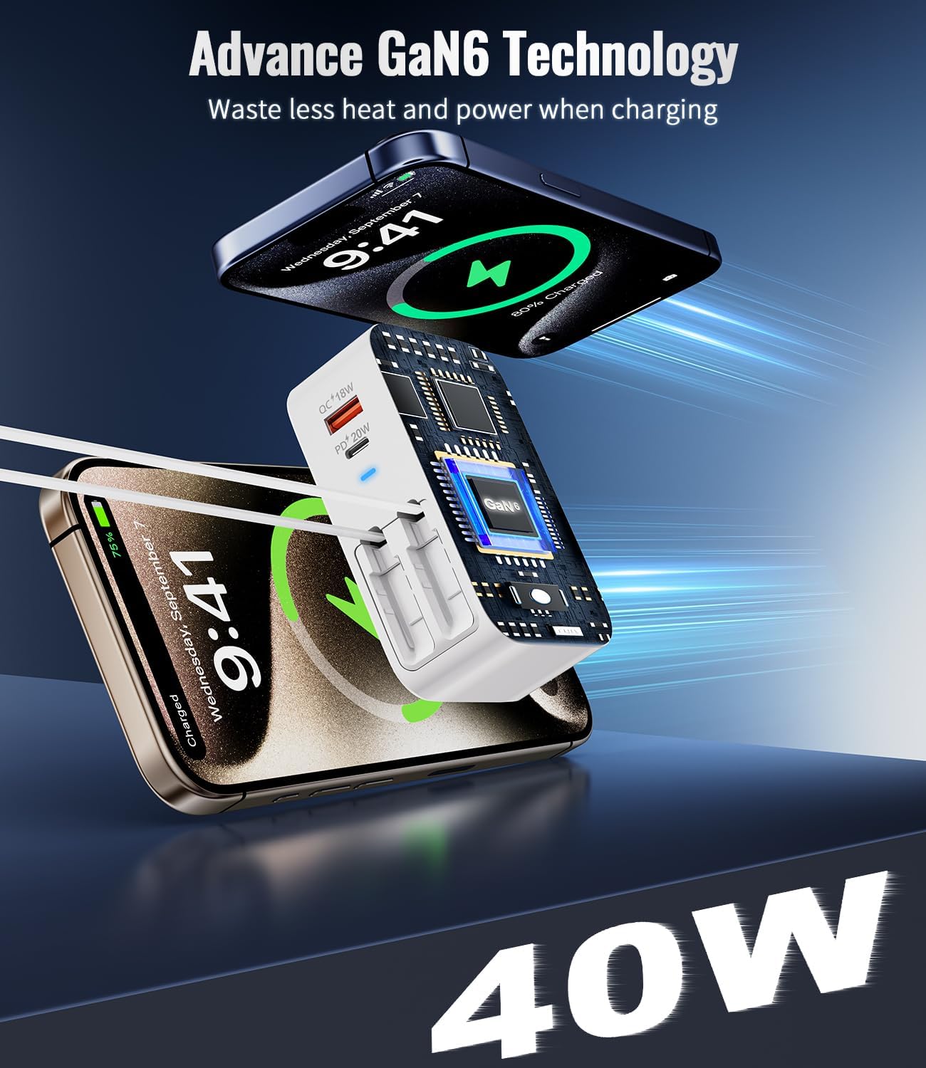 4 in 1 Retractable Wall Charger with Dual Cables,40W Retractable Phone Charger Wall Plug with Dual USB Ports,20W USB C Chargers Block Fast Charging for iPhone 17 16 15 14 13,LG, Galaxy S24 23,Pixel - Image 4