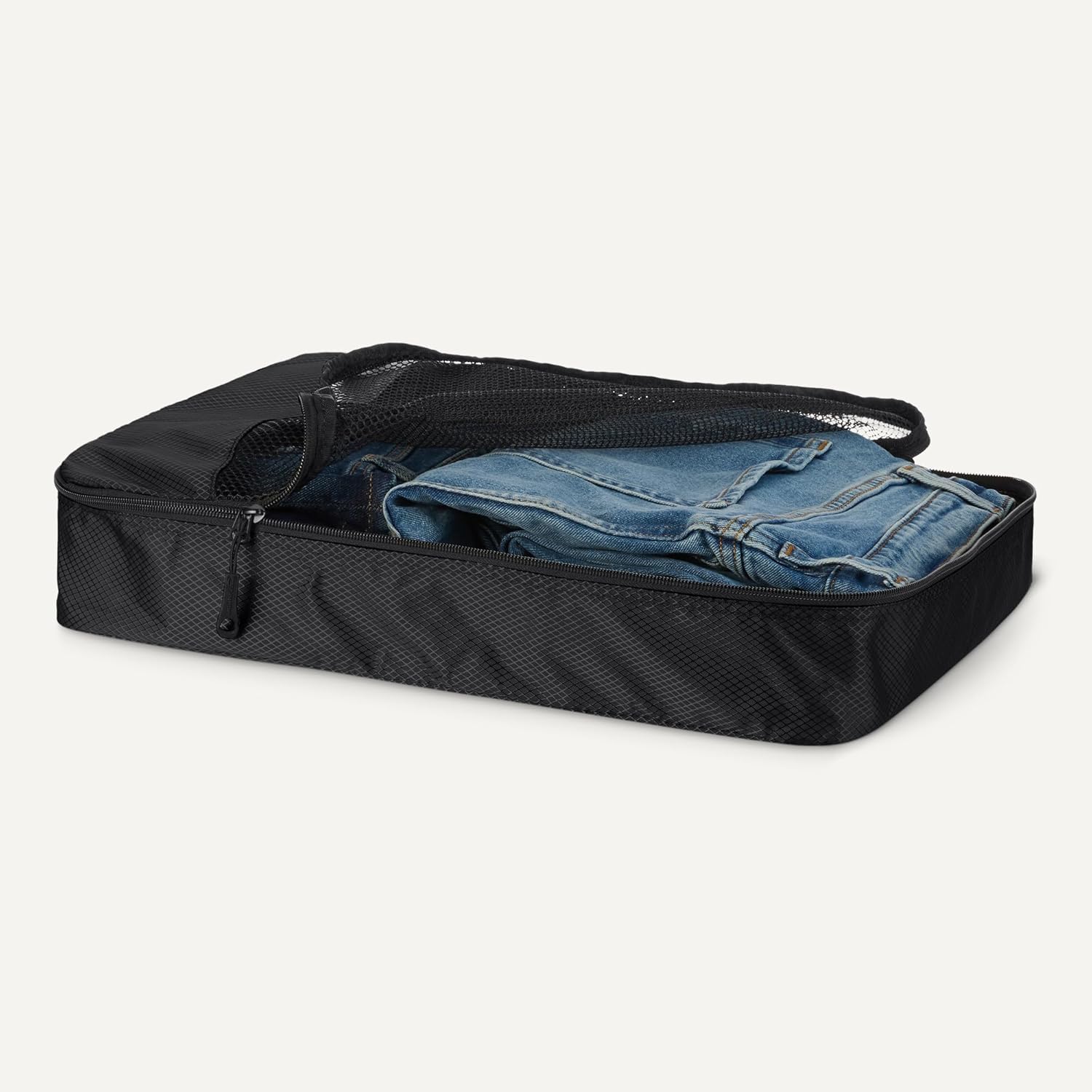 Amazon Essentials 4-Piece Packing Cubes Travel Accessories Set, Luggage Organizer with Double Zipper, Mesh Top, 100% Polyester, Large, Black (Previously Amazon Basics) - Image 4