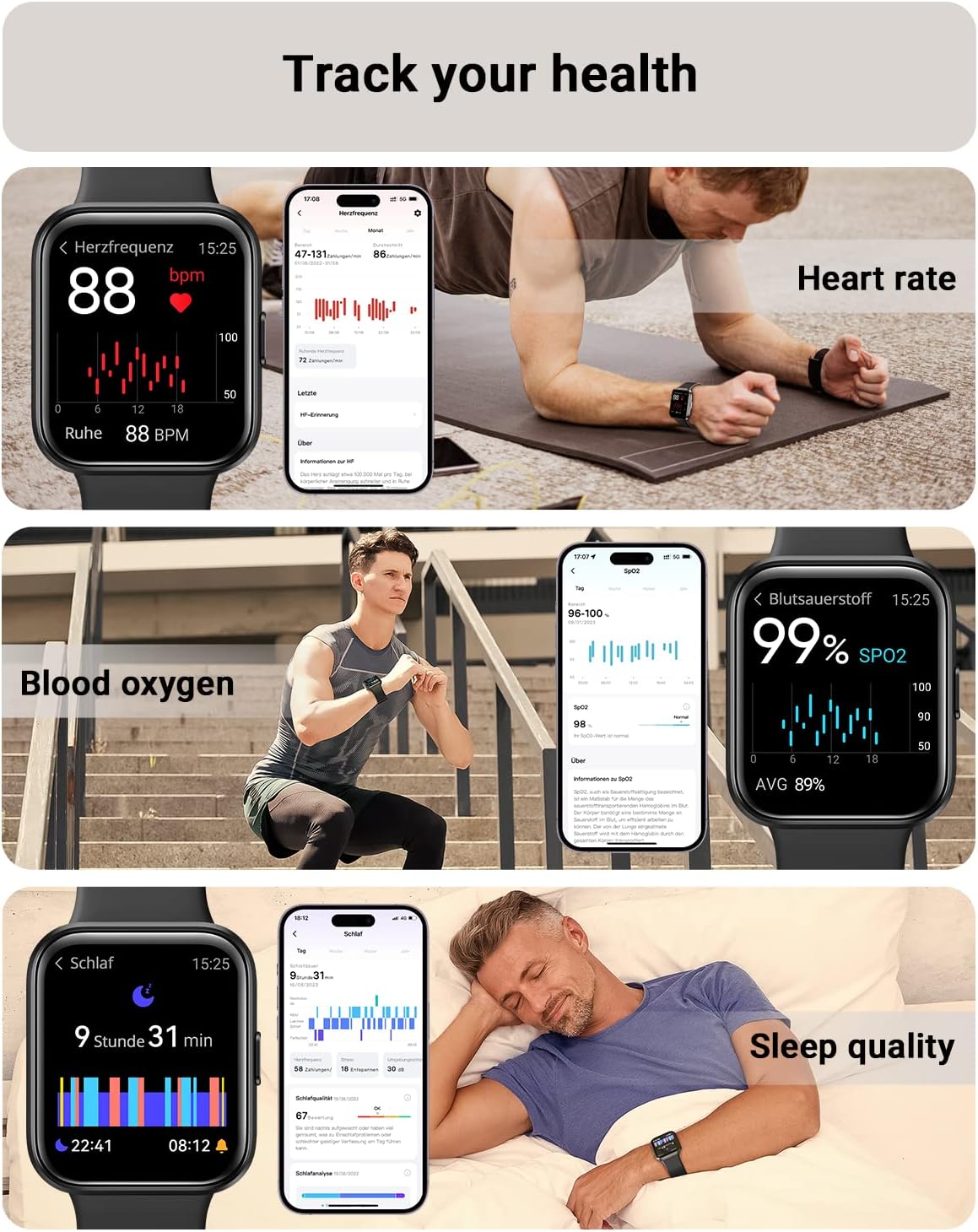Smart Watch for Men Android & iPhone, Alexa Built-in, 1.8" Touch Screen Fitness Tracker with Answer/Make Calls, IP68 Waterproof Heart Rate/Sleep/SpO2 Monitor, Pedometer, 100+ Sport Modes - Image 5