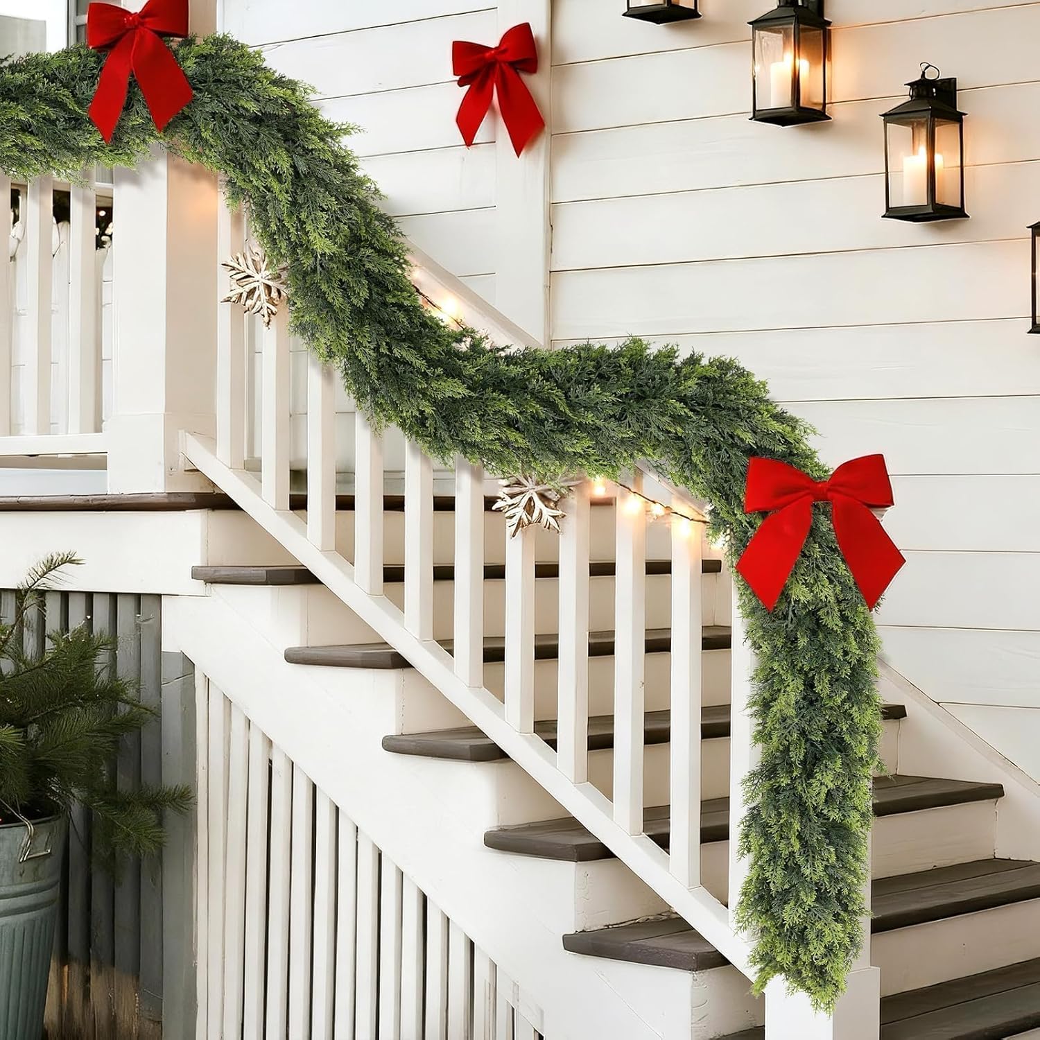 9FT Cedar Garland for Fireplace - Artificial Christmas Garland Thick and Lush Realistic Faux Cedar Fake Pine Needles Garland for Table,Window,Stairs,Mante,Indoor Outdoor Decor (2PCS) - Image 7