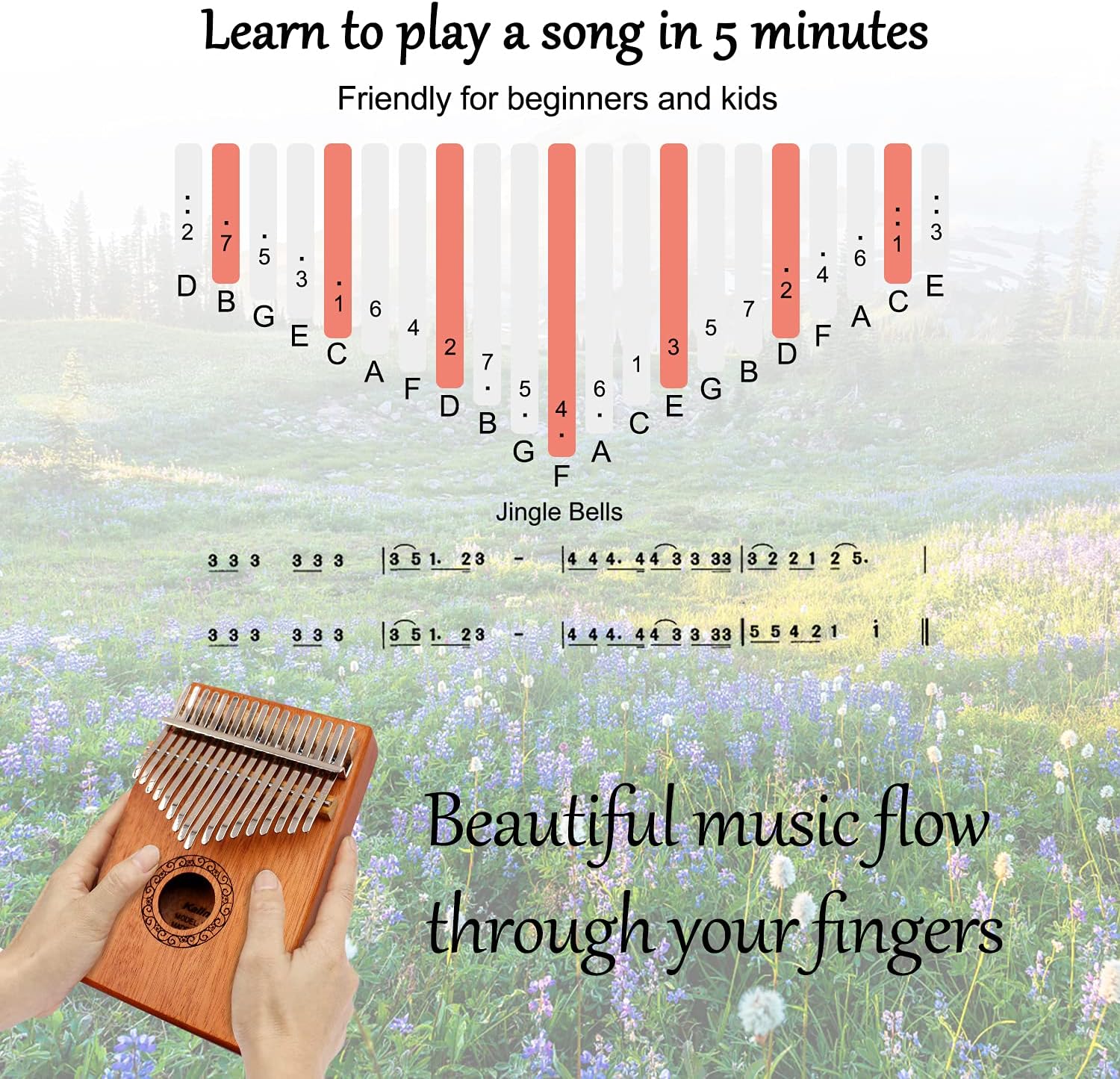 Kalimba Thumb Piano,YUNDIE Portable 17 Keys Mbira Finger Piano with Tune Hammer and Study Instruction,Musical Instruments Birthday Gift for Adult Beginners Professional(Brown) - Image 4