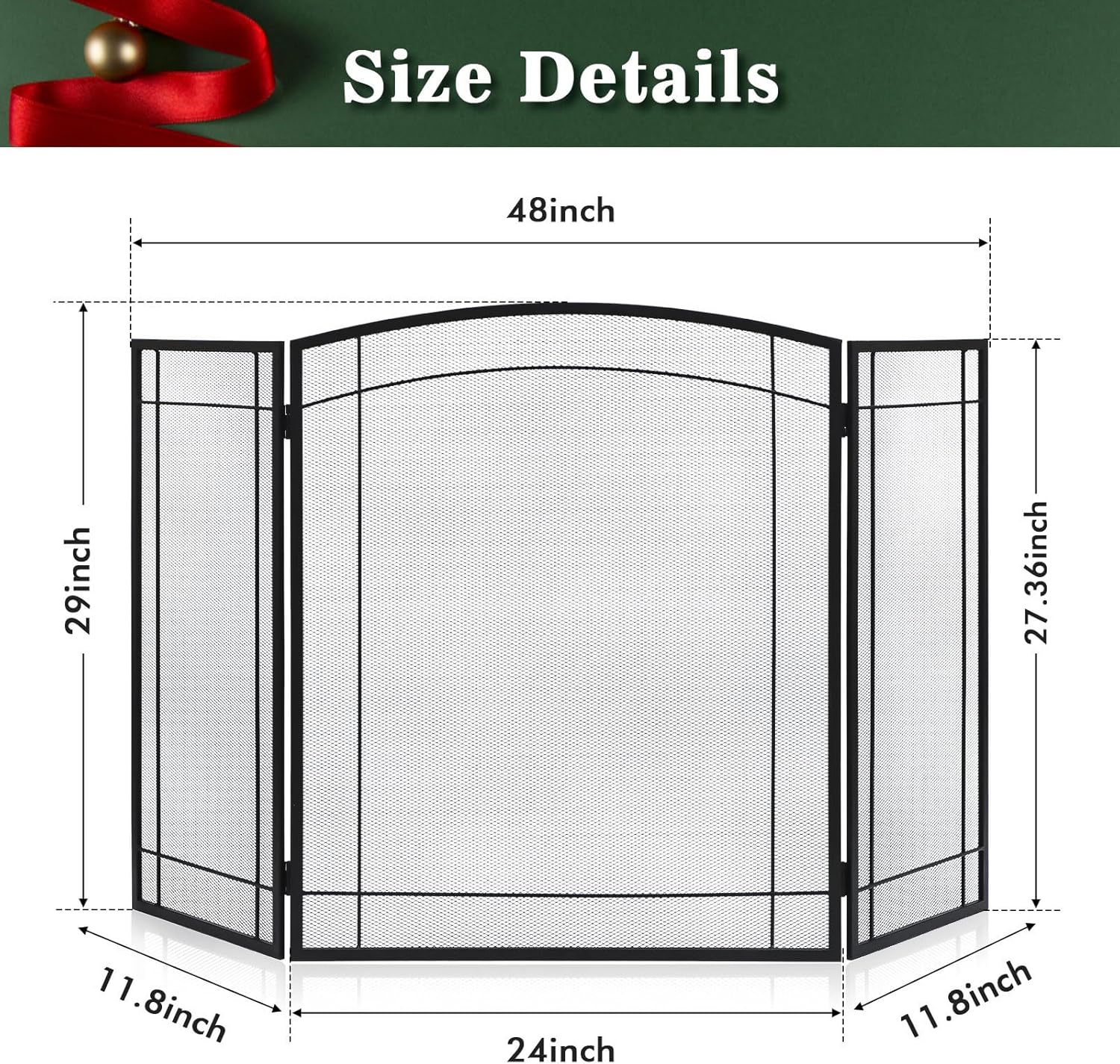 FEED GARDEN 3 Panel Fireplace Screen 48" W x 29" H Modern Foldable with Wrought Metal Decorative Mesh,Arch Heavy Duty Fire Spark Guard Cover for Home Decor Indoor, Black - Image 6