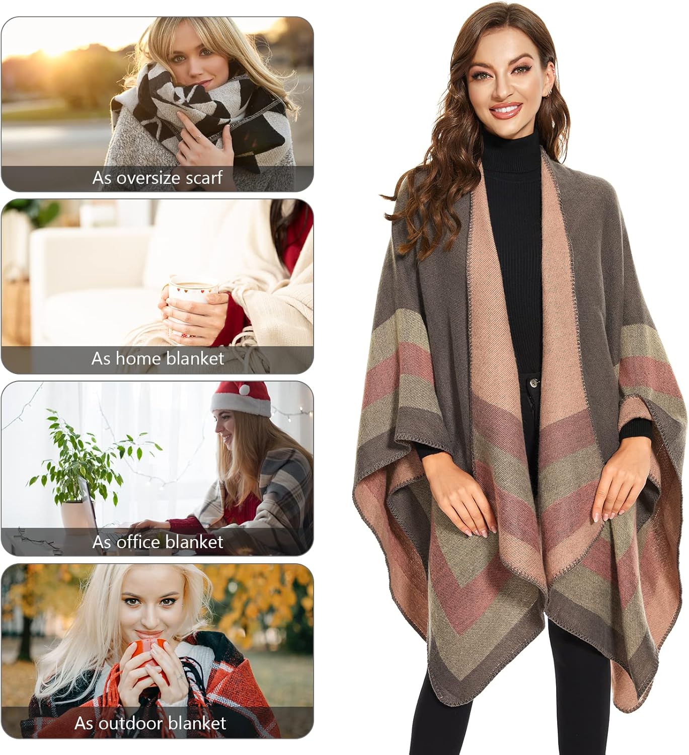 Shawl Wraps for Women, Elegant Knitted Cape Open Front Poncho Scarf Blanket Cardigan Coat for Spring, Autumn, and Winter - Image 3