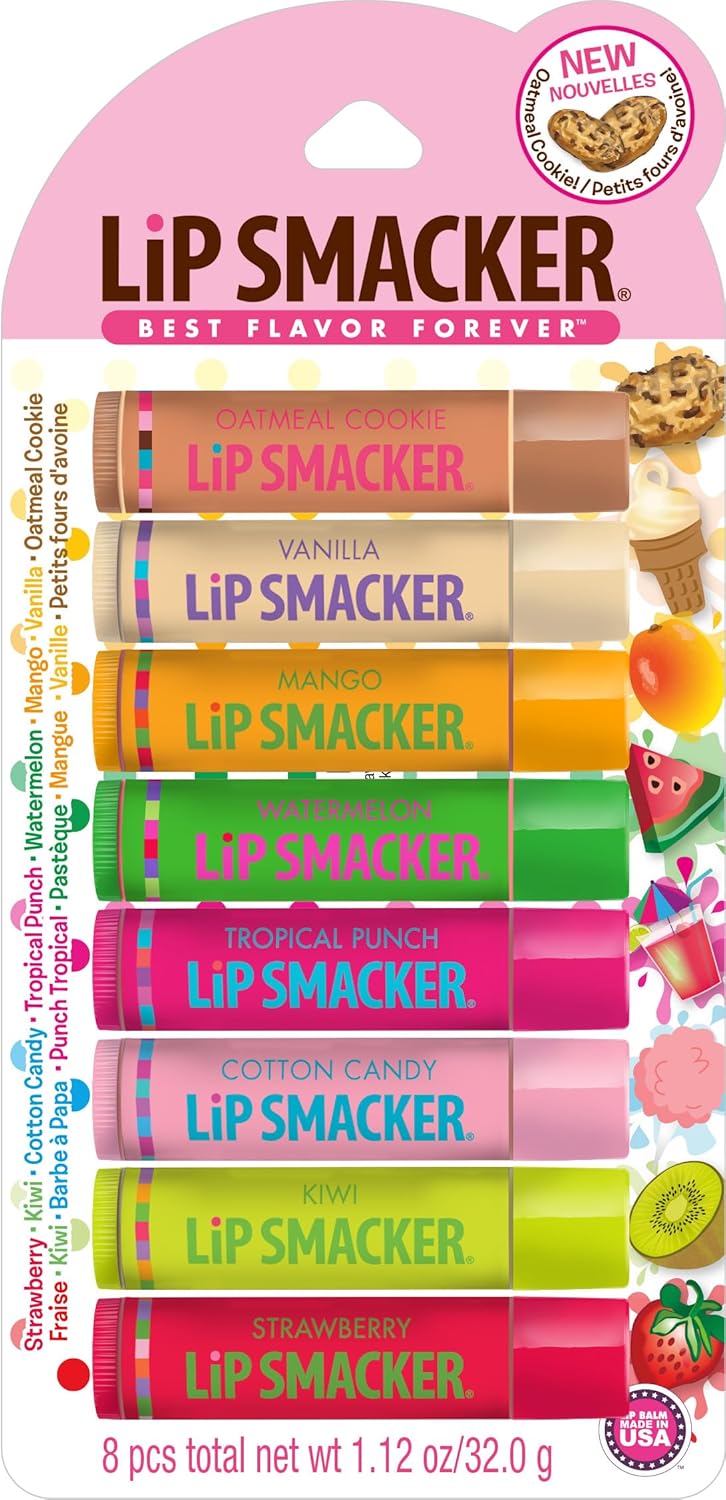 Lip Smacker Original & Best Holiday Flavored Lip Balm Party Pack, Oatmeal Cookie, Vanilla, Mango, Watermelon, Tropical Punch, Cotton Candy, Kiwi, Strawberry, Clear - Image 2