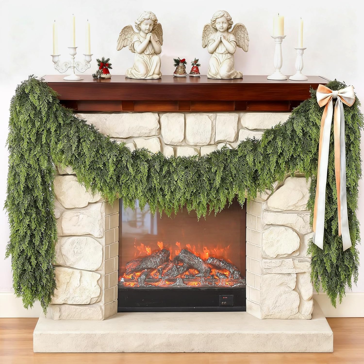 9FT Cedar Garland for Fireplace - Artificial Christmas Garland Thick and Lush Realistic Faux Cedar Fake Pine Needles Garland for Table,Window,Stairs,Mante,Indoor Outdoor Decor (2PCS) - Image 2