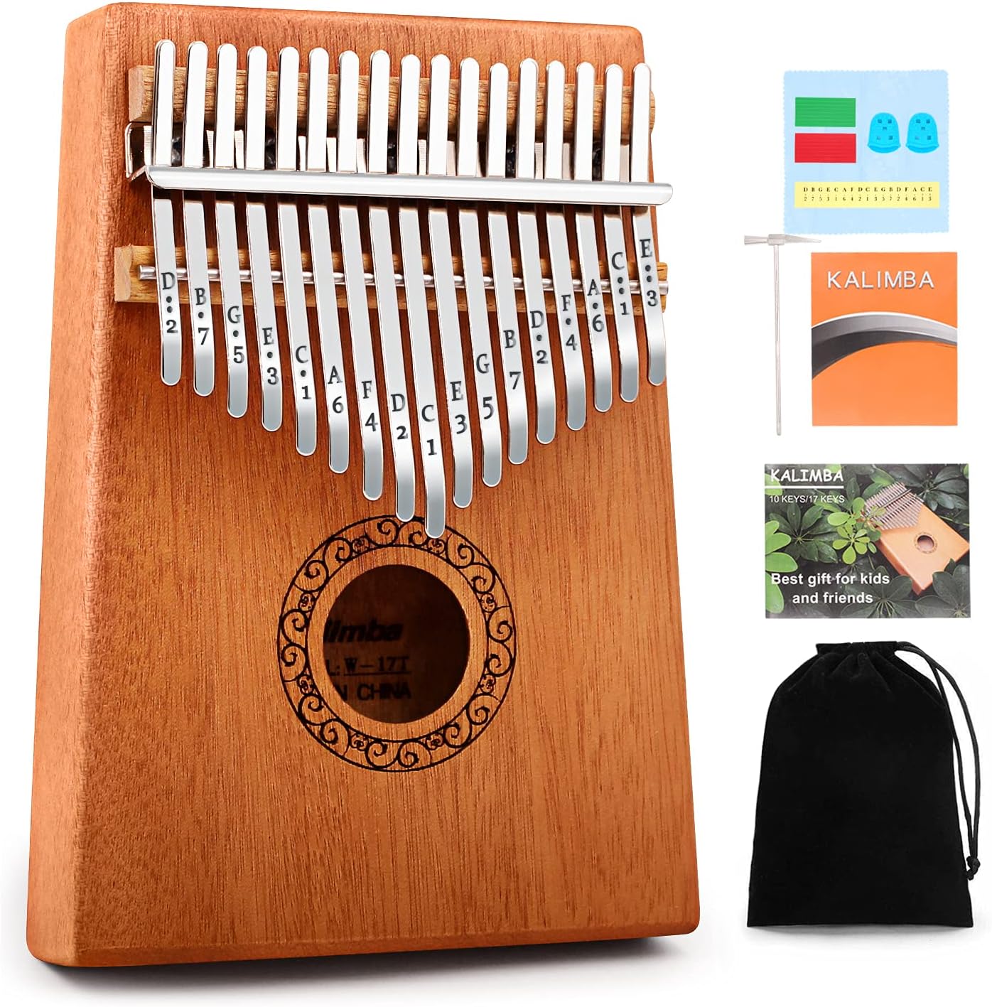 Kalimba Thumb Piano,YUNDIE Portable 17 Keys Mbira Finger Piano with Tune Hammer and Study Instruction,Musical Instruments Birthday Gift for Adult Beginners Professional(Brown) - Image 2