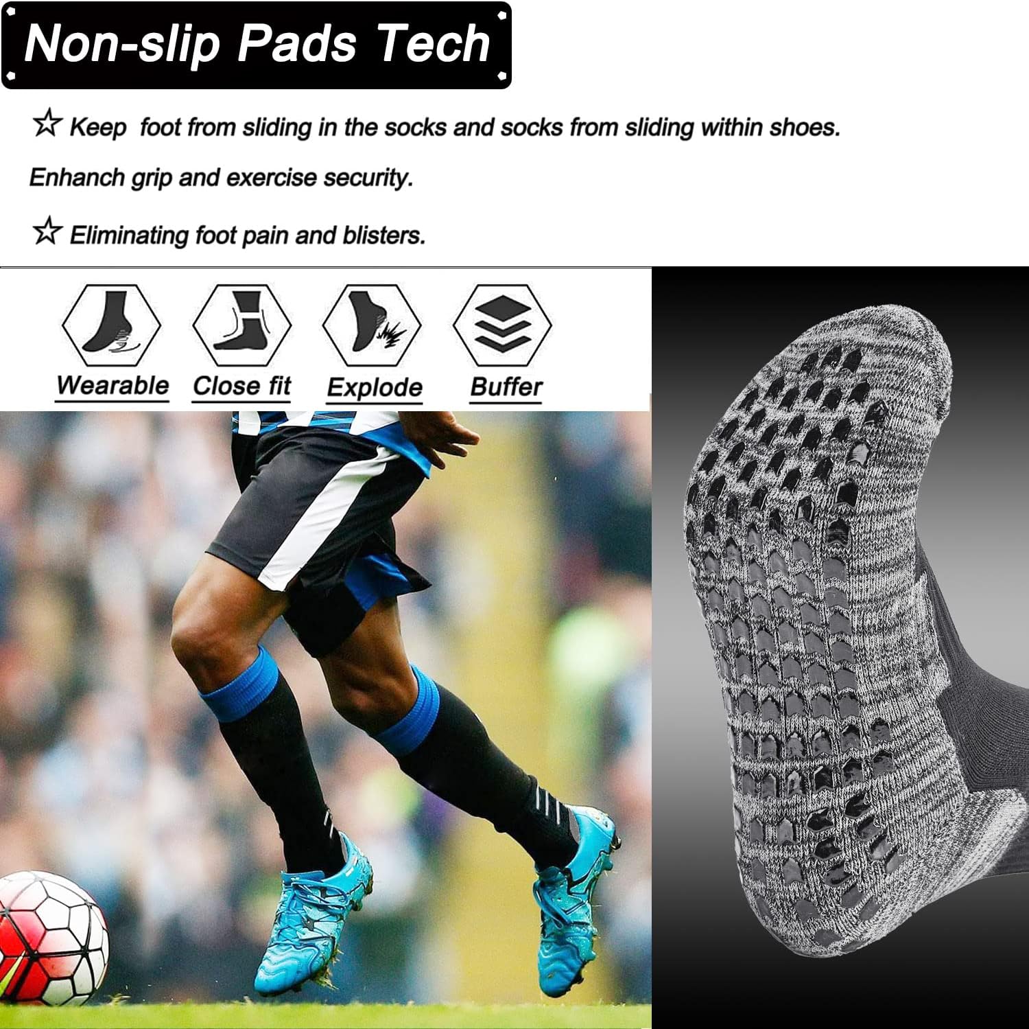 AnSun Anti-slip Football Socks for Men Women, Breathable, Cushioned, Cotton Grip Sports Sock for Soccer Yoga Basketball… - Image 4