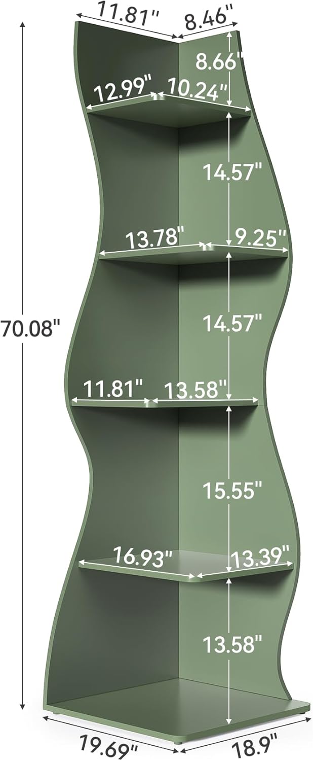 LITTLE TREE Small Corner Shelf, Modern 5-Tier Wall Corner Bookshelf, Stylish Bookcase Storage Rack for Small Space, Living Room, Bedroom - Image 4