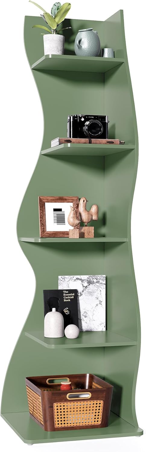 LITTLE TREE Small Corner Shelf, Modern 5-Tier Wall Corner Bookshelf, Stylish Bookcase Storage Rack for Small Space, Living Room, Bedroom - Image 2