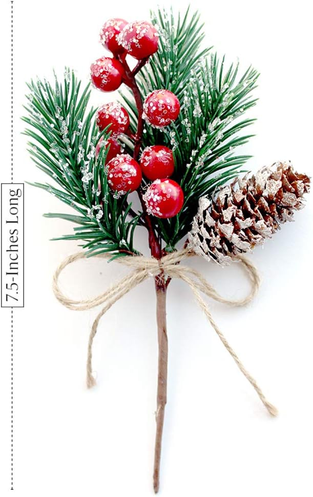 Red Berry Stems Pine Branches Evergreen Berries Décor 8 PCS Artificial Pine Cones Branch for Christmas Craft Wreath Pick & Winter Holiday Floral Picks Holly Stem for Decoration DIY Xmas Crafts - Image 4