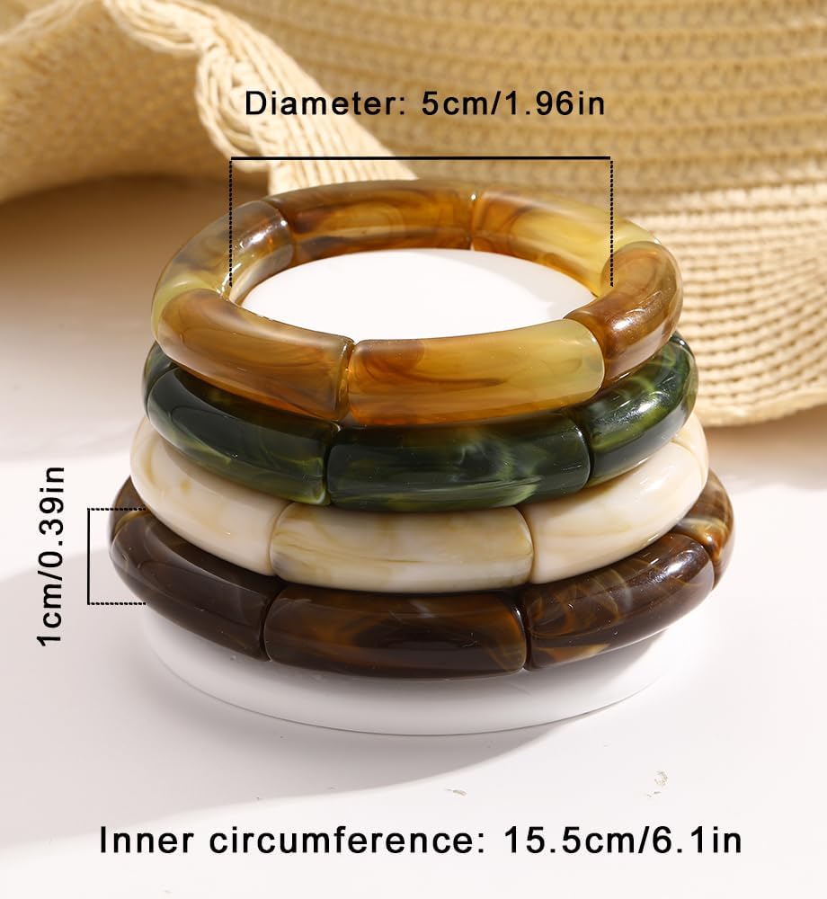 iF YOU 6pcs Chunky Acrylic Bangle Bracelets for Women, Resin Bamboo Brown Stretchy Bracelet Stack, Fashion Jewelry for Women - Image 10