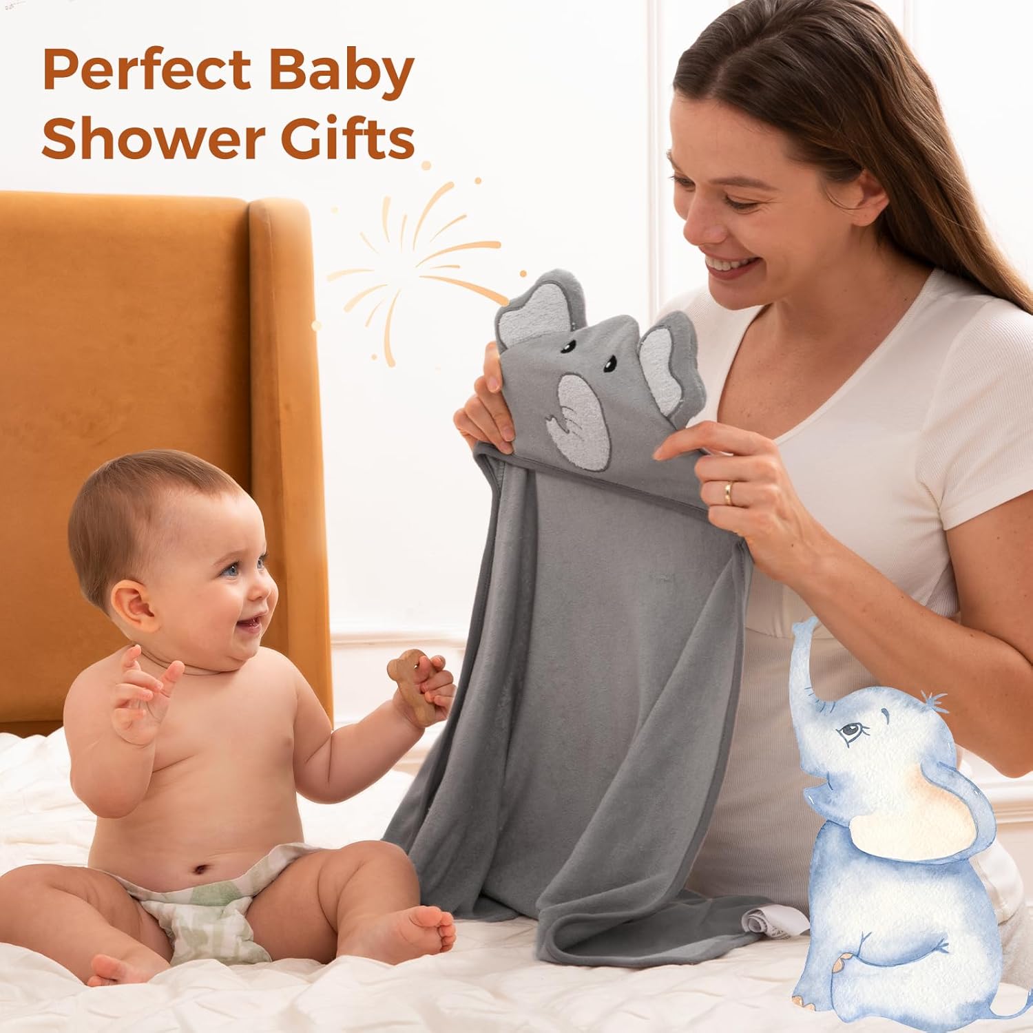 Momcozy Cute Elephant Hooded Baby Towel- 8 Piece Bath Essential, 2 x Towels and 6 x Wash Cloth Set- Perfect Shower Gift for Boys or Girls - Soft and Comfort for Newborn, Infant and Toddler - Image 4