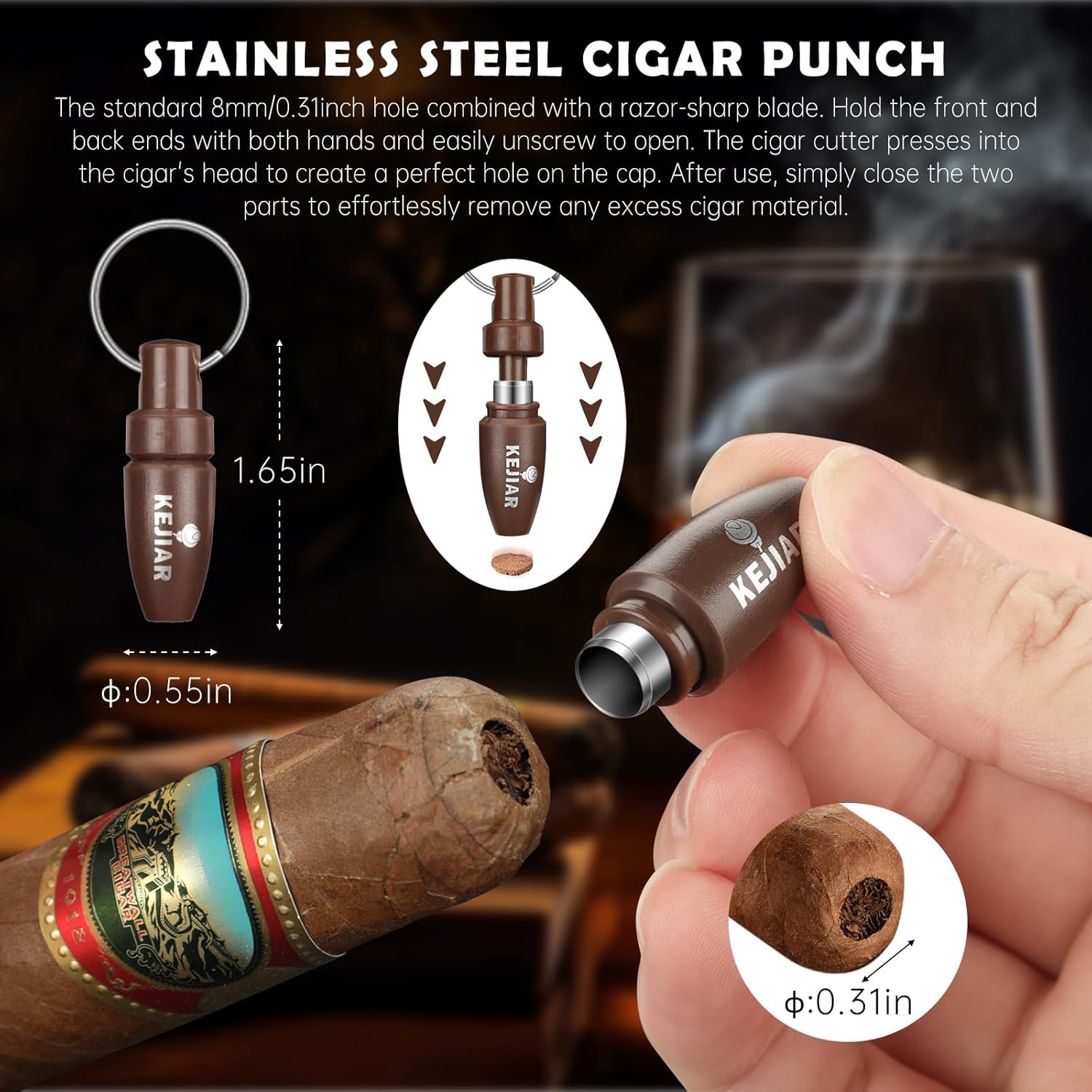 Cigar Humidor Case, Portable Cigar Box with Straight Cutter, V Cutter, Hole Puncher, Humidifier Packs, Travel Humidor and Cigar Accessories Gift Set Leather Cigar Case (Brown) - Image 7