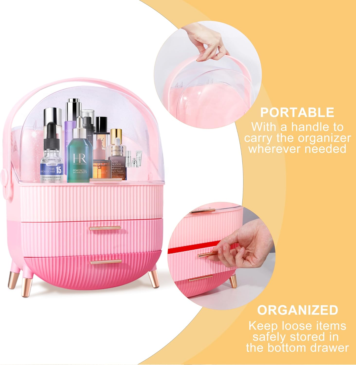 Teen Girls Gift Makeup Organizer,Skincare Organizer Jewelry Storage,Cosmetics Storage and Display Case,Make Up Holders and Organizers for Countertop,Bathroom Organizer (Triple Pink) - Image 6