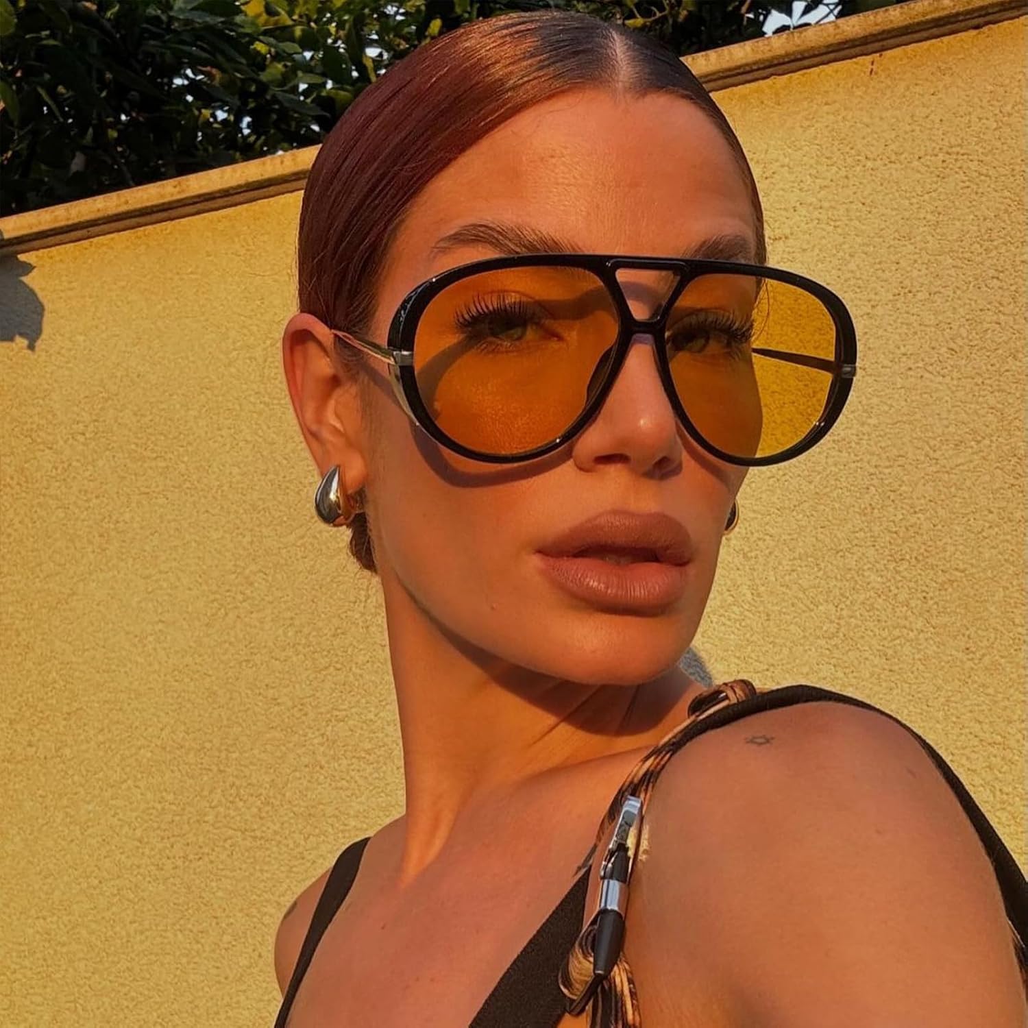 SODQW Oversized Aviator Sunglasses for Women With Earring Trendy Large Big XL Size 2025 Designer Ladies Shades - Image 3