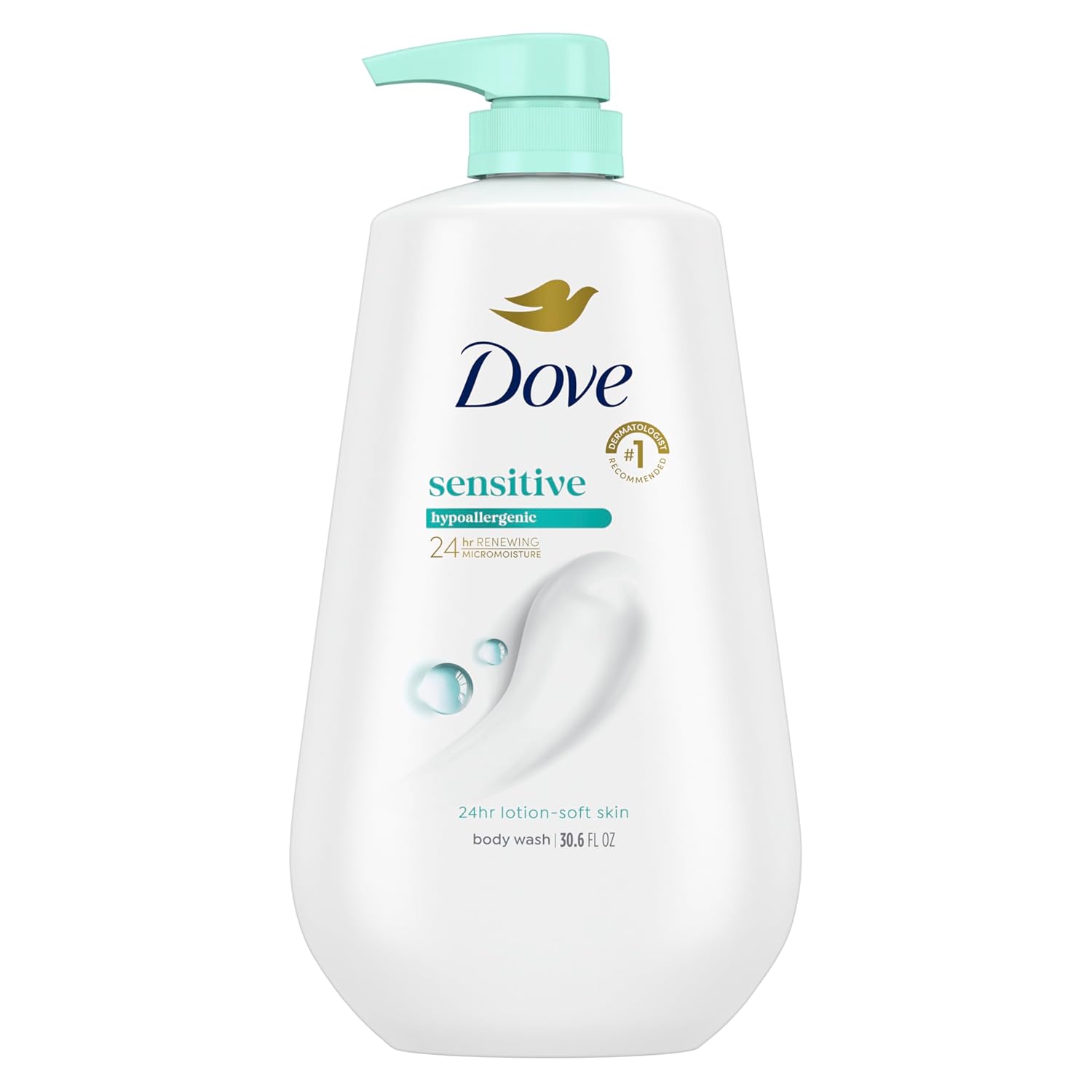 Dove Body Wash with Pump Sensitive Skin For 24hr Lotion-Soft Skin Moisturizing Skin Cleanser Gentle Hypoallergenic Formula with No Sulfates No Parabens 30.6 oz - Image 2