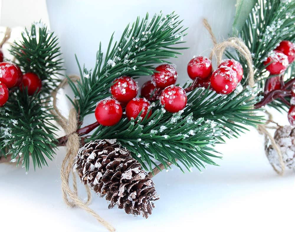 Red Berry Stems Pine Branches Evergreen Berries Décor 8 PCS Artificial Pine Cones Branch for Christmas Craft Wreath Pick & Winter Holiday Floral Picks Holly Stem for Decoration DIY Xmas Crafts - Image 6