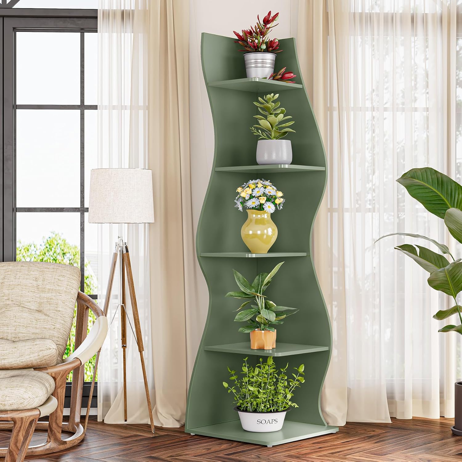 LITTLE TREE Small Corner Shelf, Modern 5-Tier Wall Corner Bookshelf, Stylish Bookcase Storage Rack for Small Space, Living Room, Bedroom - Image 7