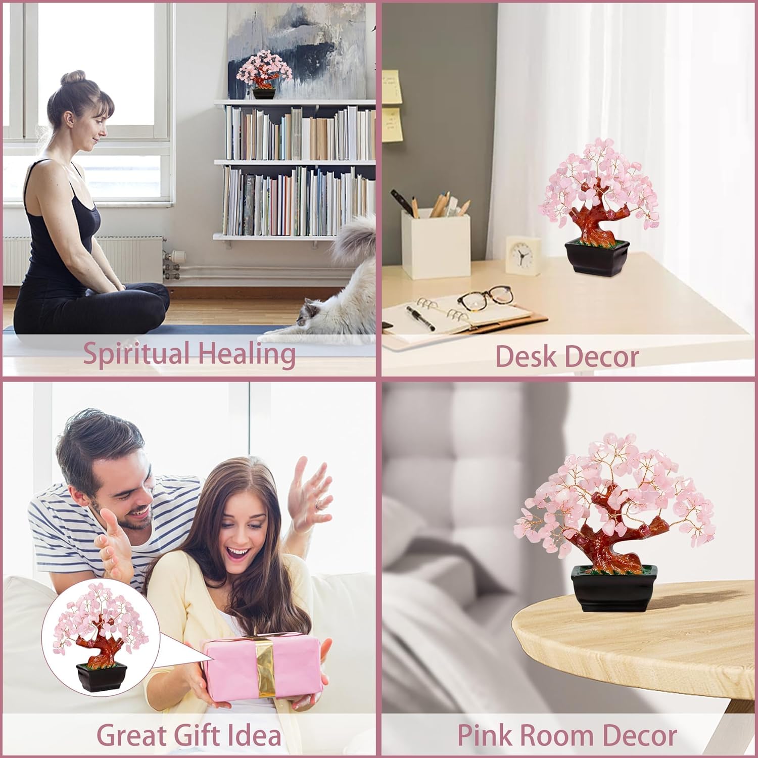 Parma77 Feng Shui Natural Rose Pink Quartz Crystal Money Tree, Healing Crystal Trees Bonsai Style Decoration for Wealth and Luck for Home Decor, Gifts for Women - Image 7