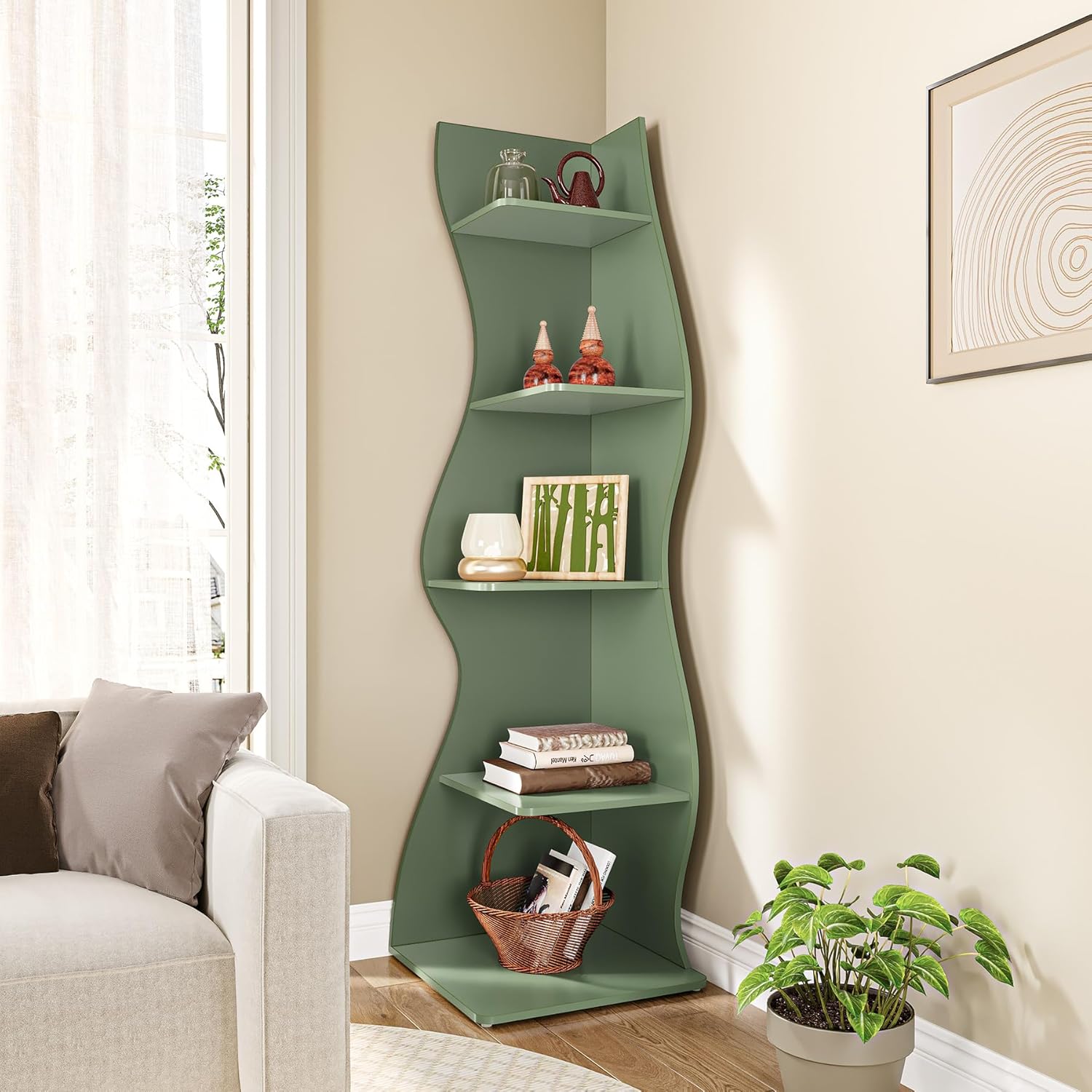 LITTLE TREE Small Corner Shelf, Modern 5-Tier Wall Corner Bookshelf, Stylish Bookcase Storage Rack for Small Space, Living Room, Bedroom - Image 6