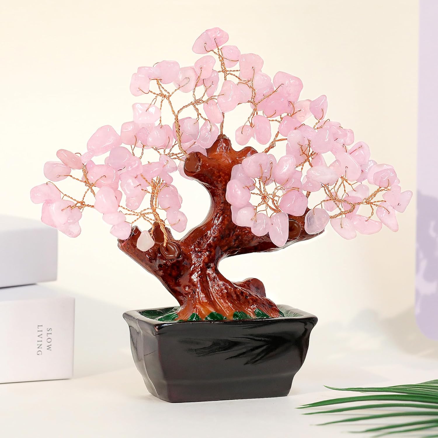 Parma77 Feng Shui Natural Rose Pink Quartz Crystal Money Tree, Healing Crystal Trees Bonsai Style Decoration for Wealth and Luck for Home Decor, Gifts for Women - Image 5