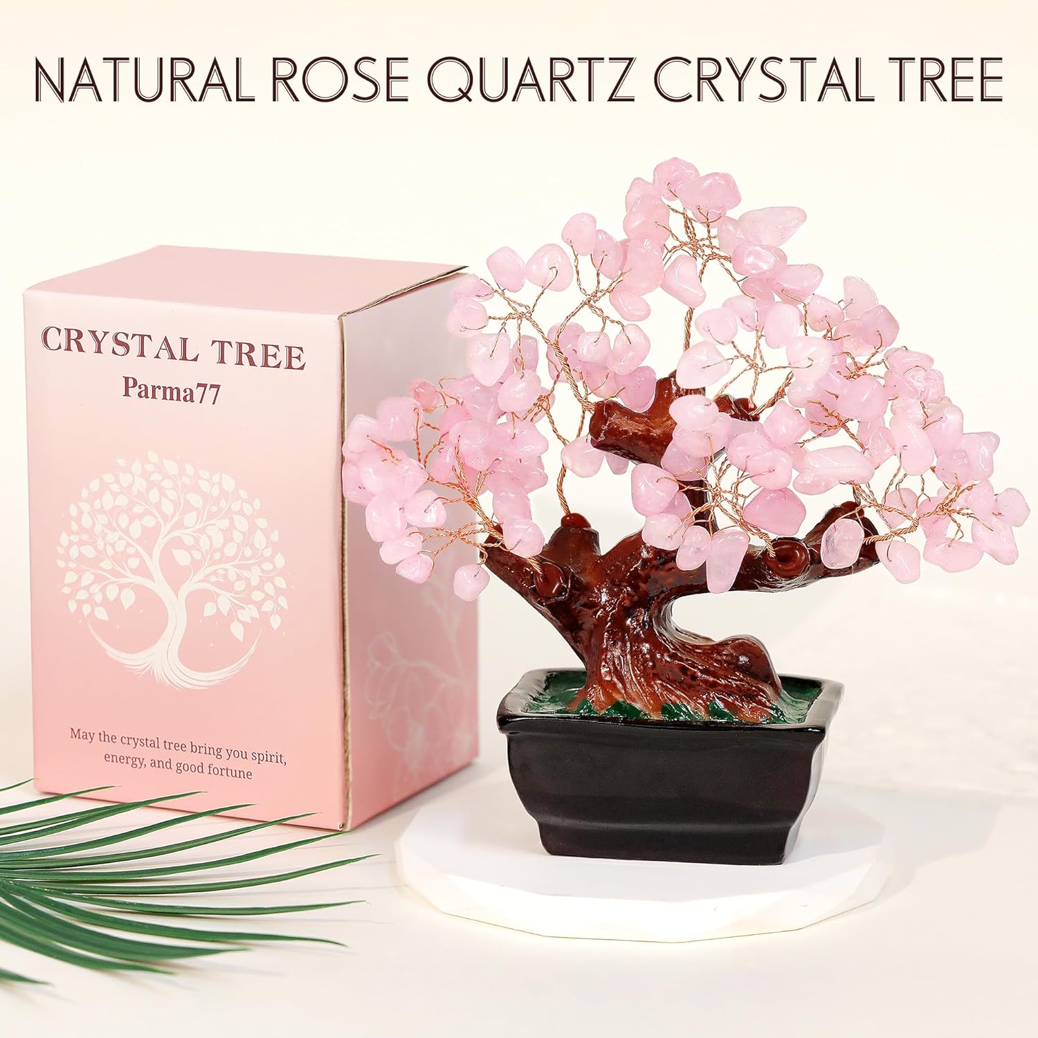 Parma77 Feng Shui Natural Rose Pink Quartz Crystal Money Tree, Healing Crystal Trees Bonsai Style Decoration for Wealth and Luck for Home Decor, Gifts for Women - Image 3