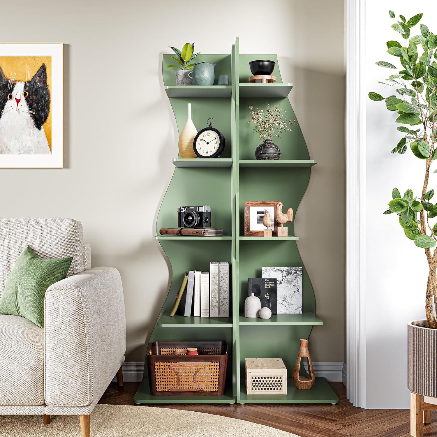 LITTLE TREE Small Corner Shelf, Modern 5-Tier Wall Corner Bookshelf, Stylish Bookcase Storage Rack for Small Space, Living Room, Bedroom - Image 3