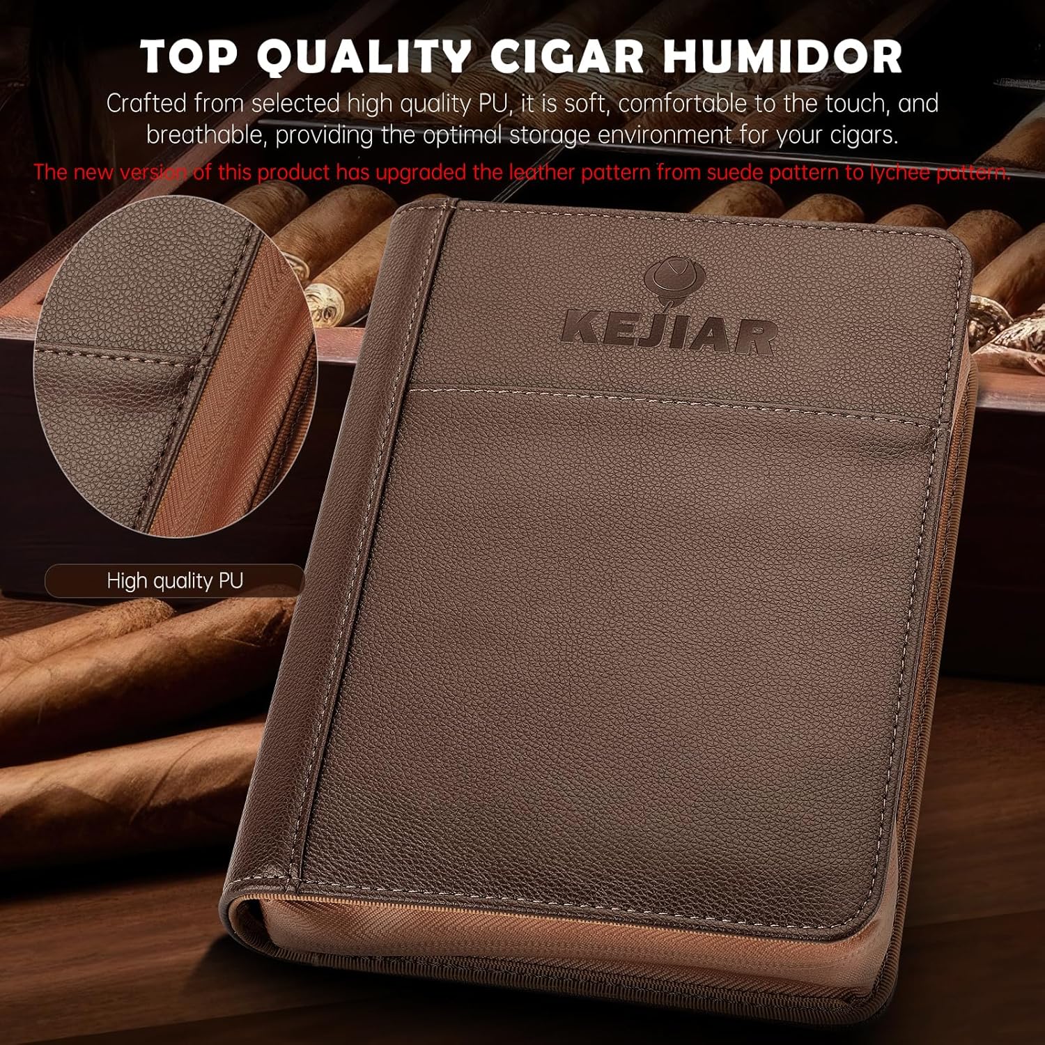 Cigar Humidor Case, Portable Cigar Box with Straight Cutter, V Cutter, Hole Puncher, Humidifier Packs, Travel Humidor and Cigar Accessories Gift Set Leather Cigar Case (Brown) - Image 5