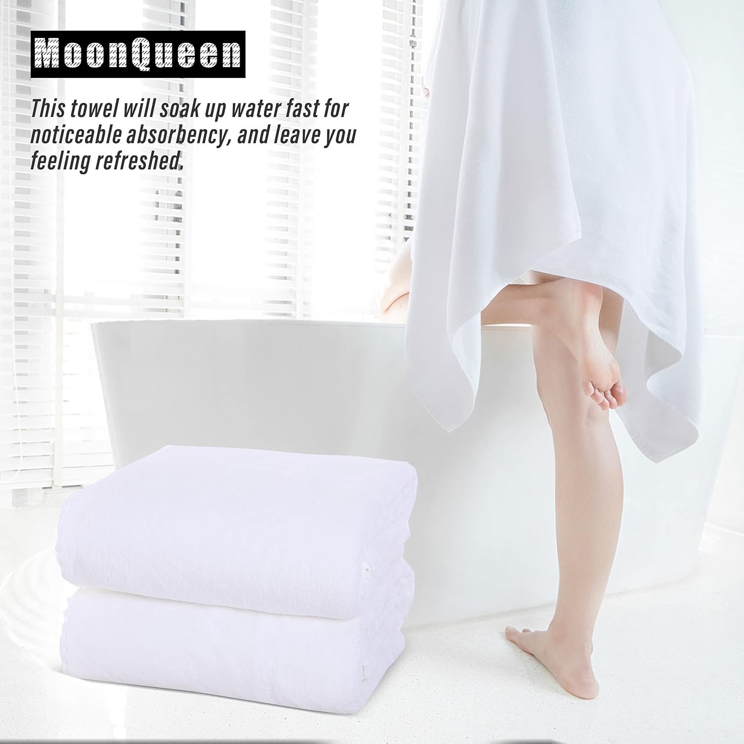MOONQUEEN 6 Pack Premium Bath Towel Set - Quick Drying - Microfiber Coral Velvet Highly Absorbent Towels - Multipurpose Use as Bath Fitness, Bathroom, Shower, Sports, Yoga Towel (White) - Image 8
