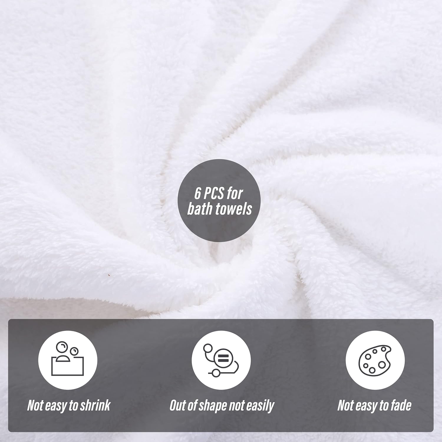 MOONQUEEN 6 Pack Premium Bath Towel Set - Quick Drying - Microfiber Coral Velvet Highly Absorbent Towels - Multipurpose Use as Bath Fitness, Bathroom, Shower, Sports, Yoga Towel (White) - Image 5