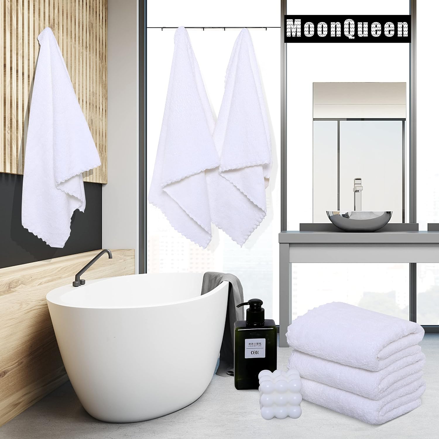 MOONQUEEN 6 Pack Premium Bath Towel Set - Quick Drying - Microfiber Coral Velvet Highly Absorbent Towels - Multipurpose Use as Bath Fitness, Bathroom, Shower, Sports, Yoga Towel (White) - Image 3