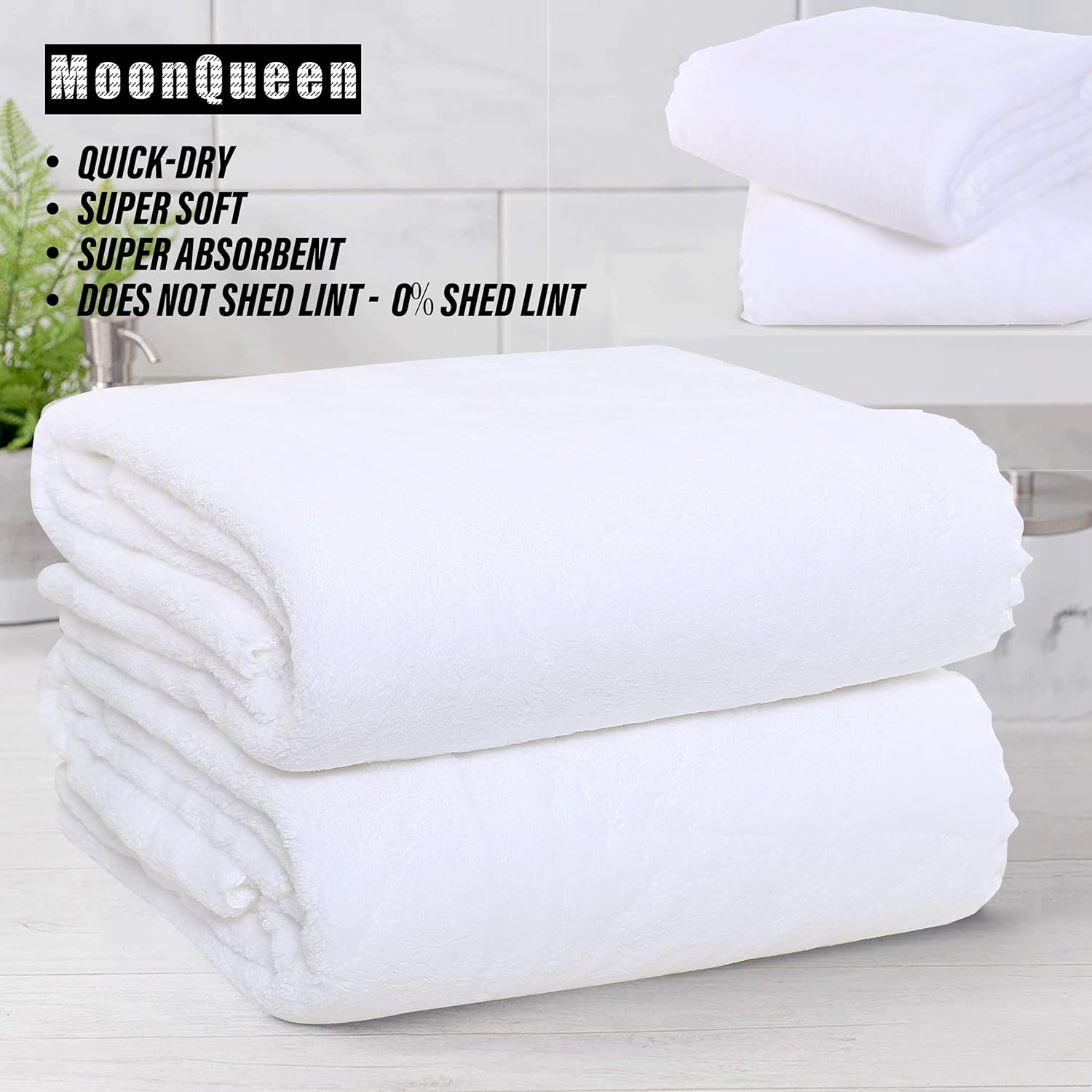 MOONQUEEN 6 Pack Premium Bath Towel Set - Quick Drying - Microfiber Coral Velvet Highly Absorbent Towels - Multipurpose Use as Bath Fitness, Bathroom, Shower, Sports, Yoga Towel (White) - Image 6
