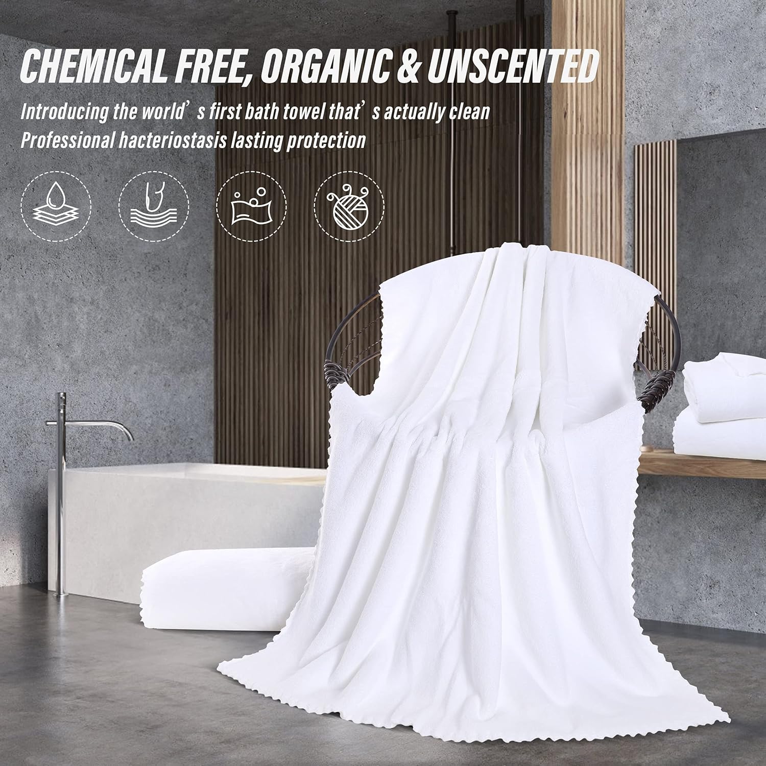 MOONQUEEN 6 Pack Premium Bath Towel Set - Quick Drying - Microfiber Coral Velvet Highly Absorbent Towels - Multipurpose Use as Bath Fitness, Bathroom, Shower, Sports, Yoga Towel (White) - Image 7